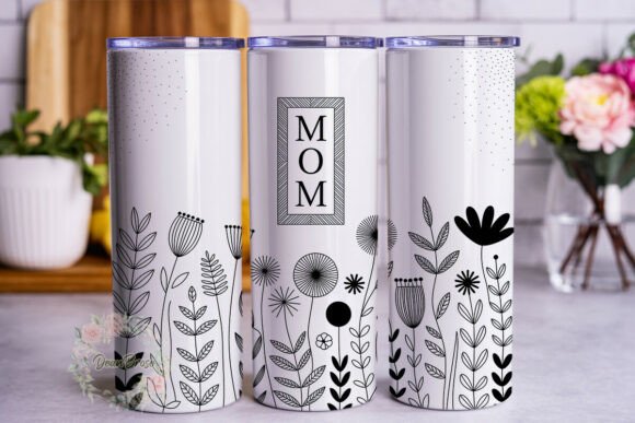 Black White Floral MOM Tumbler Wraps & Graphics