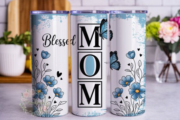 Blessed Mom Blue Floral: Graphics & Tumbler Wraps