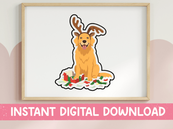 Golden Retriever with Reindeer Antlers: T-Shirt Designs & Graphics