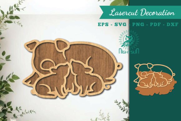 Mom and Baby Pig SVG for Laser Cutting & Home Decor