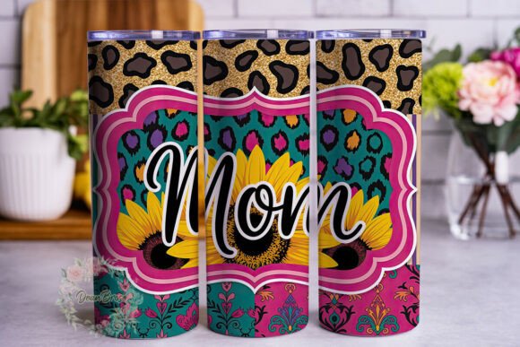Mom Glitter Sunflower Leopard: Graphics for Tumbler Wraps