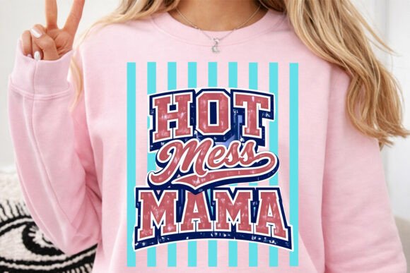 Striped Hot Mess Mama PNG: Graphics for T-Shirt Designs