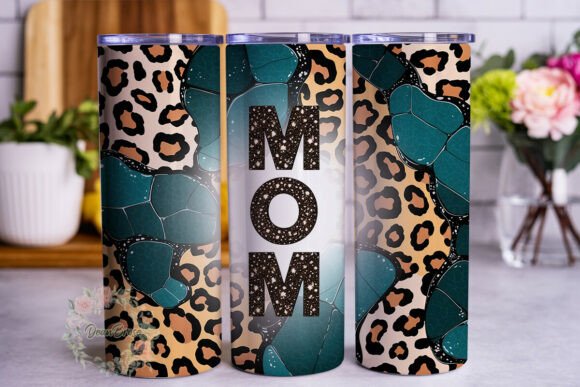 Teal Leopard MOM Wrap: Bold Graphics for Tumbler Wraps